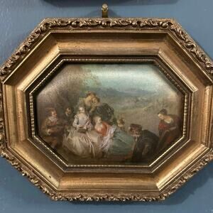 Mini Victorian Ornate Italian Silk Art Picture Brass Frame Charms Of Country